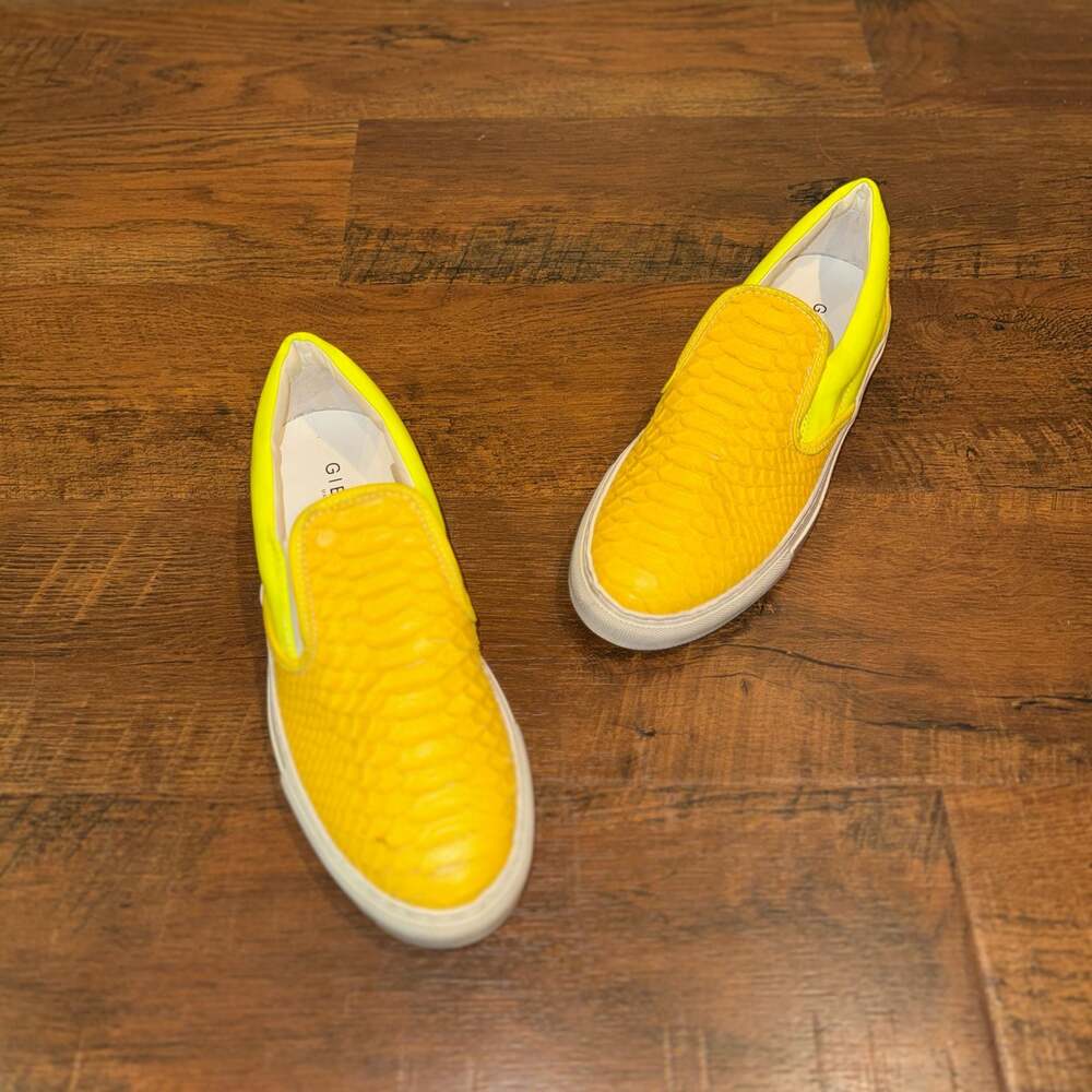 GIENCHI Made in Italy Yellow Embossed Crocodile Print Slip On Sneakers Shoes